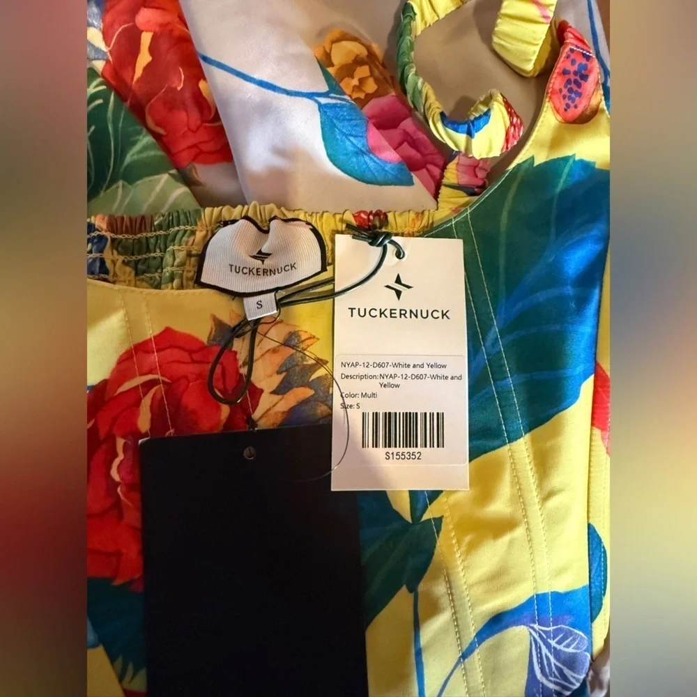 Tuckernuck Vivid Jardin Dominique Dress S Multi Yellow Floral Midi NWT